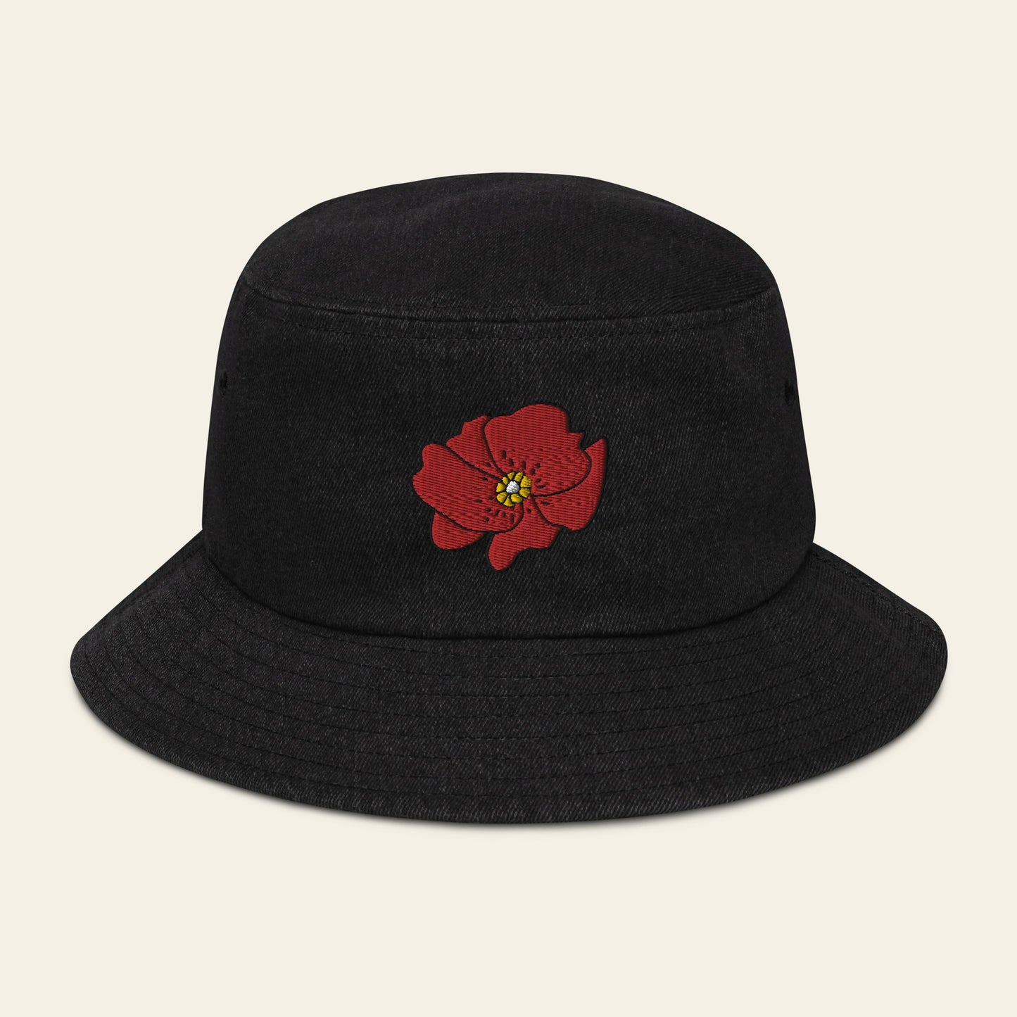 Poppy Flower denim bucket hat