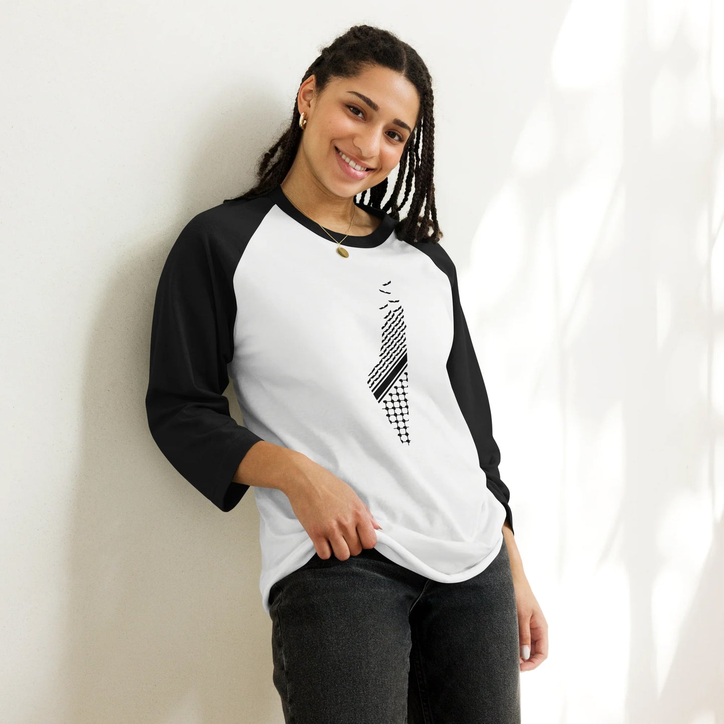 Kufiya+Palestine 3/4 sleeve raglan shirt